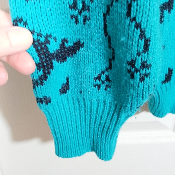 Vintage Retro 80's Teal Black Sweater - Picture 8 of 8